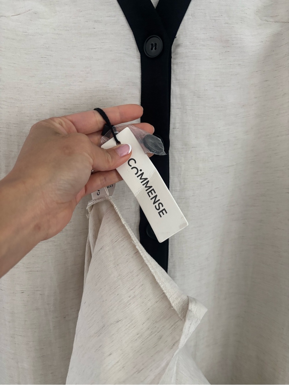✨COMMENSE Cotton & Linen High-Slit Contrast Trim Dress Black and White✨ - Picture 4 of 10